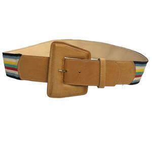 Chetta B Brown Leather Buckle‎ Rainbow Striped Belt